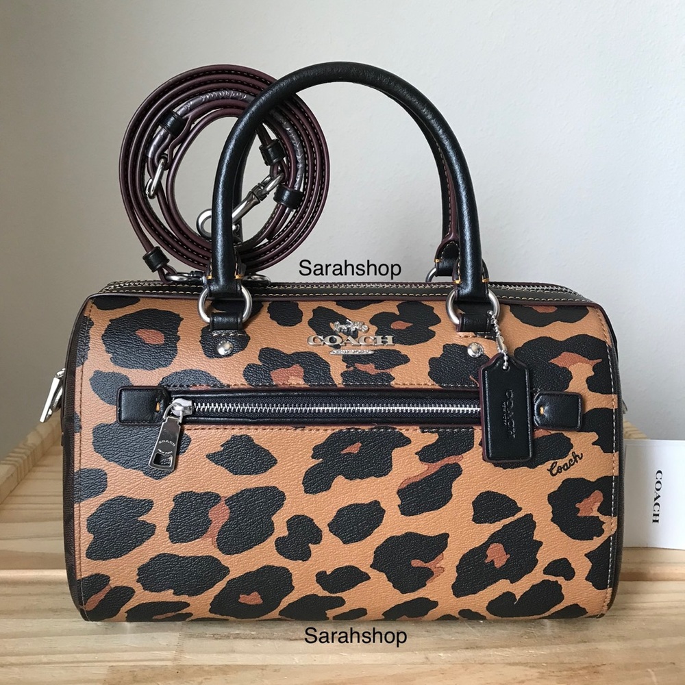Coach Leopard Print Satchel with Black Accents